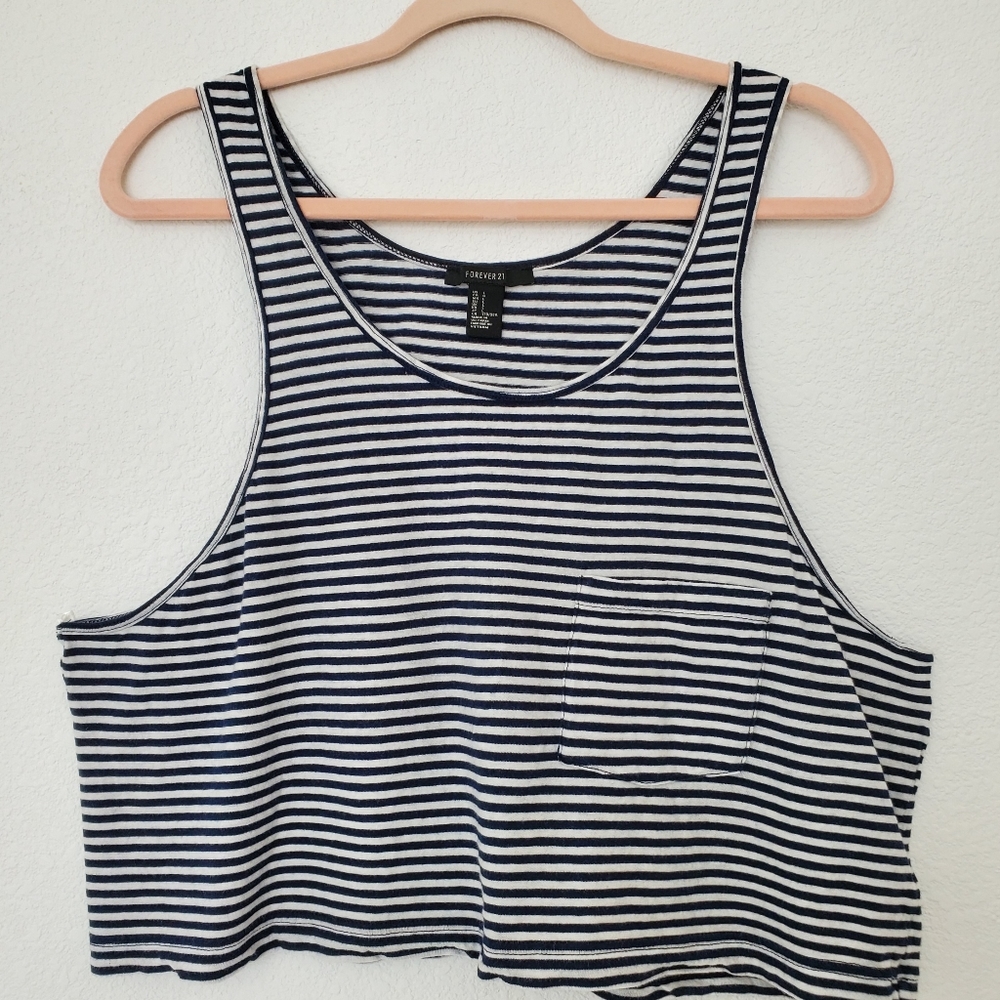 Forever21 Navy Blue Striped Crop Top